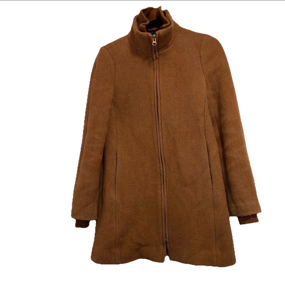 J. Crew Camel Tan Italian Stadium Cloth Wool Blend Full Zip Lodge Coat Sz 2